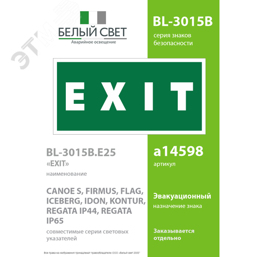 Знак безопасности BL-3015B.E25''EXIT'' 2