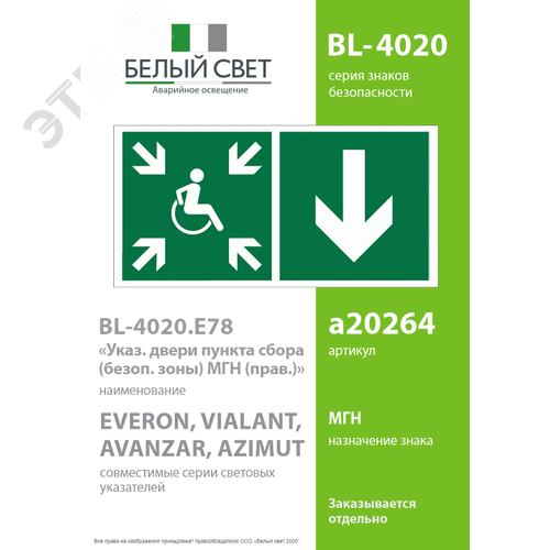 Знак безопасности BL-4020.E78''Указ. двери пункта сбора(безоп.зоны)МГН(прав.)'' - фото 2