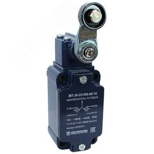 ВП 36-2518М-66 У2, рычаг с пластиковым роликом, 1з+1р, инерционный, 30х60 мм, без сальника, 3А, IP66, выключатель путевой  (ЭТ) - Электротехник