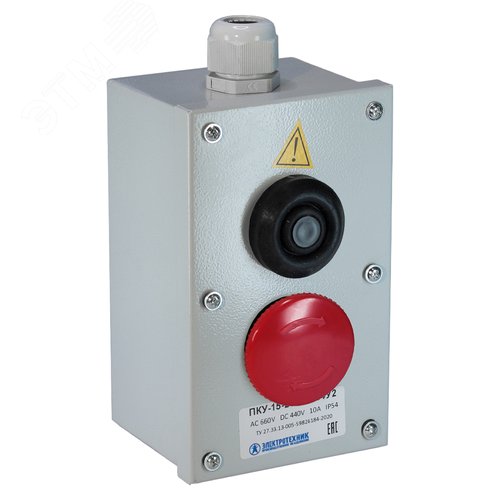 Пост управления ПКУ-15-21.121-54У2 (1*КЕ081/2(1з+1р) черная + 1*КЕ141/2(1з+1р) красная, гриб с фиксацией + PG-19) (Электротехник)