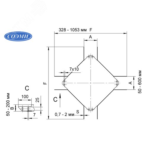 Ответвитель крестообразный 100х50 s 1,5 горячеоцинкованный 2