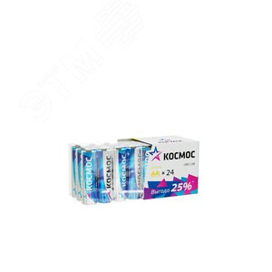 Батарейка  LR6 AA, Alkaline 1.5В, 24 шт/уп, - КОСМОС