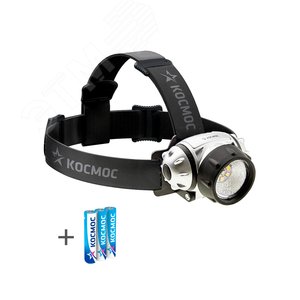 Фонарь налобный KOC-H19-LED, XPE LED + 6 SMD, 3 батарейки ААА,  250Lm, Космос (KOC-H19-LED) - КОСМОС