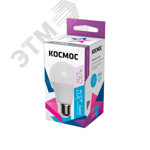 Лампа светодиодная LED 20Вт 220В Е27 D60х118 6500К холодный A60 - КОСМОС