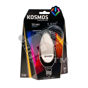 Лампа светодиодная LED 3Вт 230в Е14 теплый (свеча) (KLED3wCN230vE1427) - КОСМОС