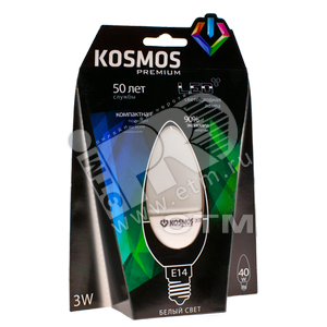 Лампа светодиодная LED 3Вт 230в Е14 белый(свеча) - КОСМОС