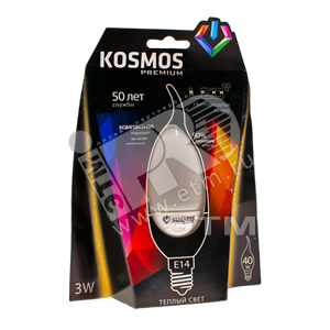 Лампа светодиодная LED 3Вт 230в Е14 теплый (свеча на ветру) - КОСМОС