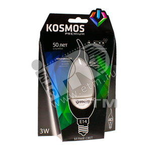 Лампа светодиодная LED 3Вт 230в Е14 белый(свеча на ветру) - КОСМОС