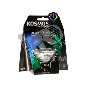 Лампа светодиодная LED 3Вт 230в GU5.3 белый (KLED3wMR16GU53230v45) - КОСМОС