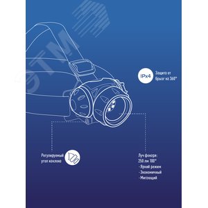 Фонарь налобный KOC-H19-LED, XPE LED + 6 SMD, 3 батарейки ААА,  250Lm, Космос (KOC-H19-LED) - фото 7