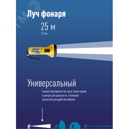 Фонарь ручной 0,5Вт LED+4SMD(1Вт)/1xAA/корпус ABS-пластик/ремешок ручной, - фото 3