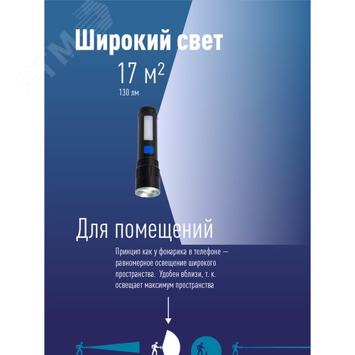 Фонарь аккумуляторный ручной 10Вт LED+2Вт COB LED zoom-линза Li-ion 18650 1800мА.ч корпус анодированный алюм. USB-шнур type C зажим для крепления КОСМОС KOC133Lit - фото 5
