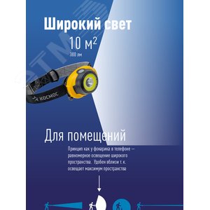 Фонарь налобный KocH103COBLED,  3W, 3 батарейки ААА, 140Lm, Космос - фото 3