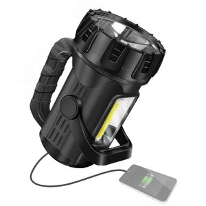 Фонарь-прожектор аккумуляторный, 5W прожектор + 5W СОВ боковая панель, аккум. 3,7V 3,6Ah, 350Лм - 10 часов, 350Лм - 10 часов - фото 2