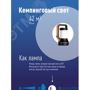 Фонарь-прожектор аккумуляторный, 7W LED, аккум. 3,7V 4,8 ah, 420Лм - 5 часов, 125м - 18 часа, кемпинговый светильник 15W, 420 Лм - 4 часа - фото 4