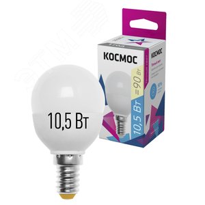 Лампа светодиодная LED 10.5Вт Шар 220В Е14 D45х82 3000К теплый 840 лм 2