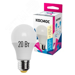 Лампа светодиодная LED 20Вт 220В Е27 D60х118 3000К теплый A60 1800 лм - фото 2