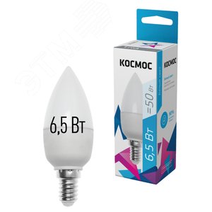 Лампа светодиодная LED 6.5Вт CN 220В Е14 D37х99 4500К белый 480лм Космос (Экономик) - фото 2