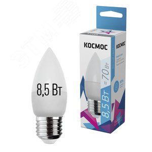 Лампа светодиодная LED 8.5Вт Свеча 220В Е27 D37х100 4500К белый 720 лм 2