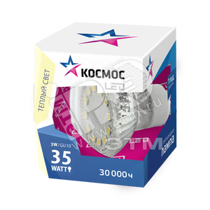 Лампа светодиодная LED 3Вт GU10 230v 3000K 230Лм прозрачная (Lksm_LED3wGU10C30_cl) - КОСМОС