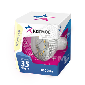 Лампа светодиодная LED 3Вт JCDR GU5.3 230v 3000K 230Лм (Lksm_LED3wJCDRC30) - КОСМОС