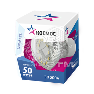 Лампа светодиодная LED 5Вт GU10 230v 4500K 340Лм прозрачная - КОСМОС