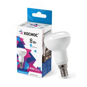 Лампа светодиодная LED 8Вт 220в,E14 R50 4500К белый - КОСМОС