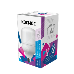 Лампа светодиодная LED 40Вт 220В Е27 D100х168 6500К дневной 3800 лм - КОСМОС
