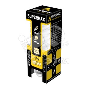 Лампа энергосберегающая КЛЛ 15/827 E27 D48х118 спираль SuperMax - КОСМОС