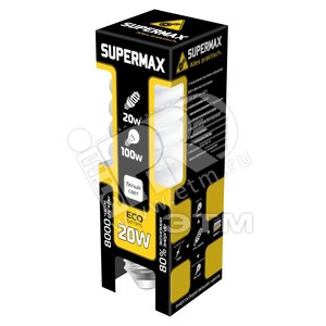 Лампа энергосберегающая КЛЛ 20/842 E27 D48х125 спираль SuperMax - КОСМОС