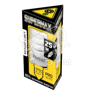 Лампа энергосберегающая КЛЛ 25/842 E27 D49х117 спираль SuperMax - КОСМОС