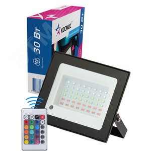 Прожектор светодиодный 30 Вт, RGB с пультом, IP65 - КОСМОС