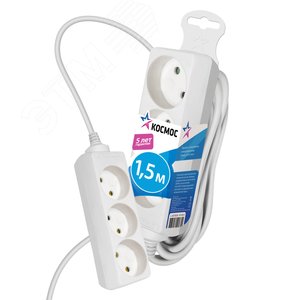 Удлинитель 3м, 3гн. ПВС 1мм2 - КОСМОС