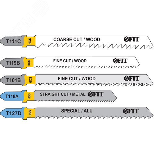 Набор полотен для электролобзика 5 шт (T111C, T119B, T101B, T118A, T127D) - FIT
