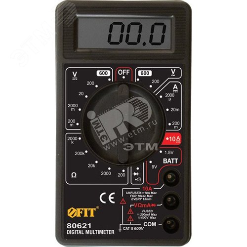 Мультиметр 0.1 мВ-600 В, 0.1 В-600 В, 1 мкА-10 А, 0.1 Ом-2 МОм, коробка - FIT
