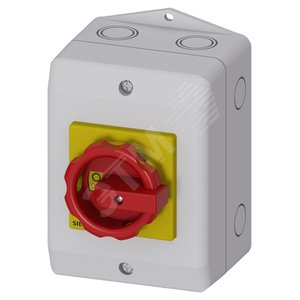 Разъединитель 4-P. ГЛАВНЫЙ/АВАРИЙНЫЙ ВЫКЛЮЧАТЕЛЬ IU=16, P/AC-23A AT 400V=7.5KW IP65 ПОВОРОТНАЯ РУКОЯТКА КРАСНАЯ/ЖЕЛТАЯ - SIEMENS