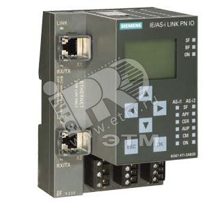 SIMATIC NET, МОДУЛЬ СВЯЗИ E/AS-INTERFACE LINK PN IO ДЛЯ ОРГАНИЗАЦИИ ОБМЕНА ДАННЫМИ МЕЖДУ СЕТЯМИ INDUSTRIAL ETHERNET/ AS-INTERFACE С ПРОФИЛЕМ МАСТЕРА M3,M4 В СООТВЕТСТВИИ С СПЕЦИФИКАЦИЕЙ AS-I V3.0 ДЛЯ ИНТЕГРАЦИИ В PROFINET IO ДВОЙНОЙ МАСТЕР С ДИС - SIEMENS
