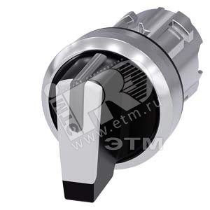 Актуатор поворотного переключателя подсветка 22мм металл короткая черная рукоятка 3 положения: I-O<II с фиксацией слева/без фиксации справа