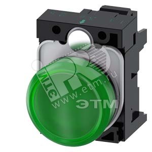 Индикатор световой 22мм круглый рассеиватель 24V AC/DC пластик зелёный матовый