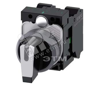 Переключатель поворотный с возможностью подсветки 22мм 1NO 1NO круглый пластик 3 положения I>O<II (3SU1130-2BM60-3NA0)