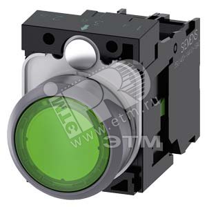 3SU1136-0AB40-1BA0 КНОПКА С ПОДСВЕТКОЙ, 22MM, КРУГЛАЯ,  ПЛАСТИК С МЕТАЛЛИЧЕСКИМ ФРОНТАЛЬНЫМ КОЛЬЦОМ,