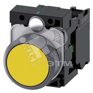 3SU1130-0AB30-1BA0 КНОПКА, 22MM, КРУГЛАЯ, ПЛАСТИК С МЕТАЛЛИЧЕСКИМ ФРОНТАЛЬНЫМ КОЛЬЦОМ, ЖЁЛТАЯ, ПЛОСК