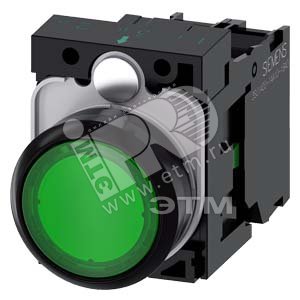 3SU1102-0AB40-1BA0 КНОПКА С ПОДСВЕТКОЙ, 22MM, КРУГЛАЯ, ПЛАСТИК, ЗЕЛЁНАЯ, ПЛОСКАЯ КНОПКА, КОНТАКТЫ МГ