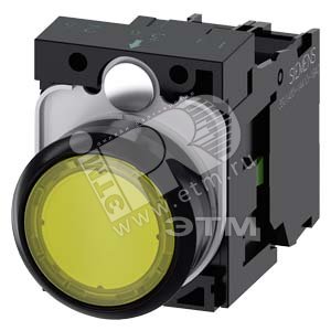 3SU1106-0AB30-1BA0 КНОПКА С ПОДСВЕТКОЙ, 22MM, КРУГЛАЯ, ПЛАСТИК, ЖЁЛТАЯ, ПЛОСКАЯ КНОПКА, КОНТАКТЫ МГН