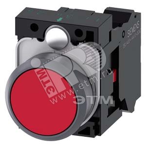 3SU1130-0AB20-3CA0 КНОПКА, 22MM, КРУГЛАЯ, ПЛАСТИК С МЕТАЛЛИЧЕСКИМ ФРОНТАЛЬНЫМ КОЛЬЦОМ, КРАСНАЯ, ПЛОС