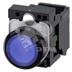Кнопка плоская с подсветкой 22мм круглая 1NO 24V AC/DC пластик синяя