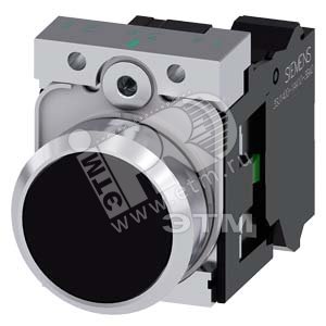 Кнопка плоская 22мм круглая 1NO металлическая глянцевая чёрная пружинные клеммы