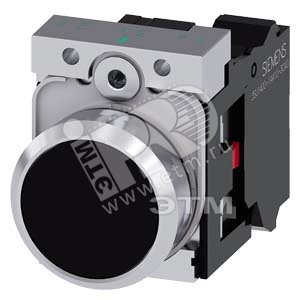 3SU1150-0AB10-3CA0 КНОПКА, 22MM, КРУГЛАЯ, МЕТАЛЛИЧЕСКАЯ ГЛЯНЦЕВАЯ, ЧЁРНАЯ, ПЛОСКАЯ КНОПКА, КОНТАКТЫ