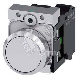 3SU1150-0AB60-3BA0 КНОПКА, 22MM, КРУГЛАЯ, МЕТАЛЛИЧЕСКАЯ ГЛЯНЦЕВАЯ, БЕЛАЯ, ПЛОСКАЯ КНОПКА, КОНТАКТЫ М