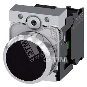 Кнопка плоская 22мм круглая 1NO металлическая глянцевая чёрная винтовые клеммы